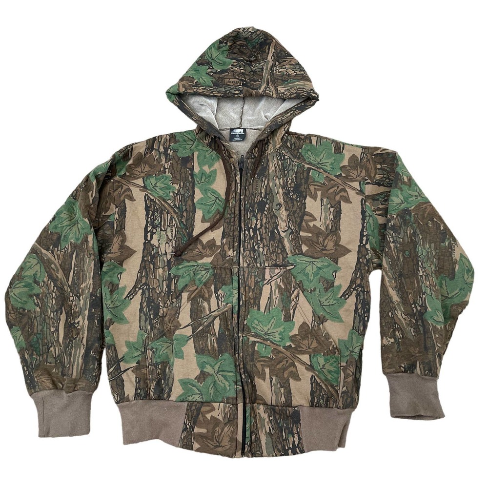 Vintage Ace Sportswear Men's Trebark Camo Full Zip Hoodie Sweatshirt Medium VTG